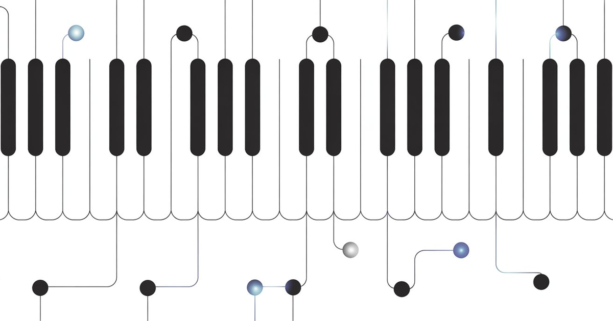Abstrakte Klaviatur mit Neuronen-Netzwerk symbolisiert das Erlernen der As-Dur Tonleiter
