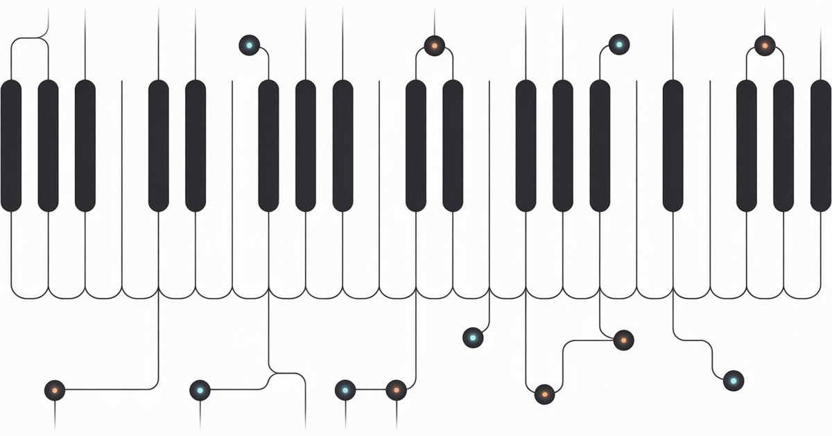Abstrakte Klaviatur mit blauen Verbindungsknoten – A Major