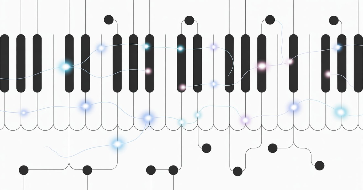 Minimalistische Klaviatur mit farbigen Verbindungspunkten – Db Major