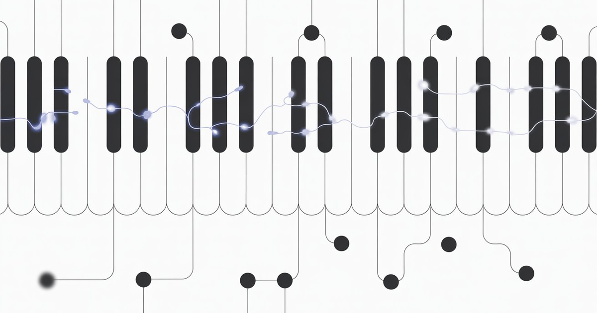 Minimalistische Klaviatur mit farbigen Akzentpunkten – D Major