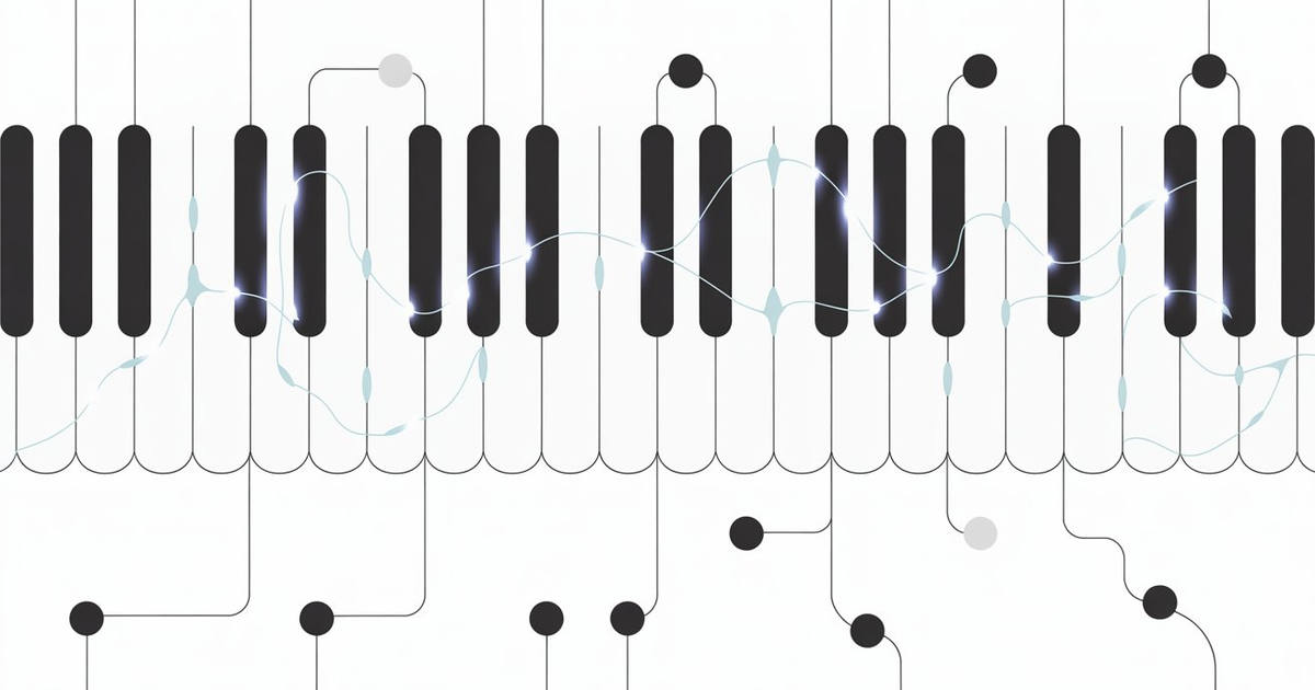 Klaviatur-Netzwerk mit bunten leuchtenden Akzenten – Eb Major