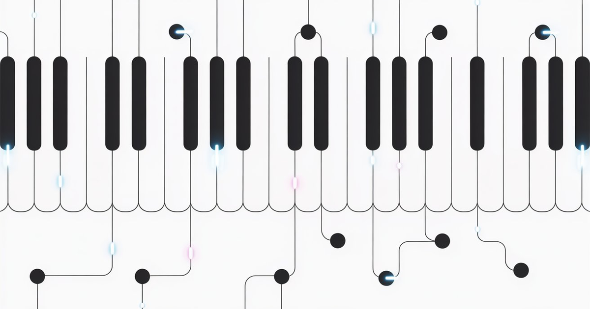 Abstrakte Klaviatur mit warmen und kühlen Lichtakzenten – F Major