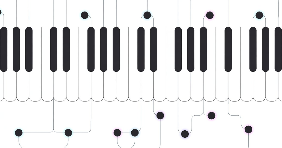 Stilisierte Klaviatur mit vernetzten Lichtbögen – G Major