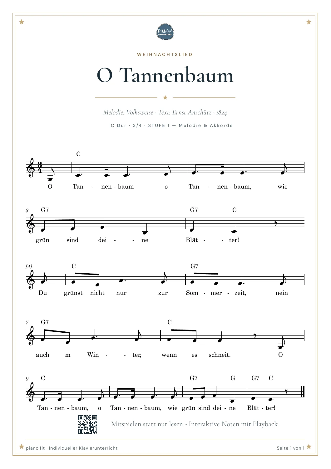 Erste Notenseite von O Tannenbaum